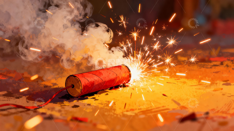 高清大图下载【趣麦麦图】红色鞭炮燃放火花四溅