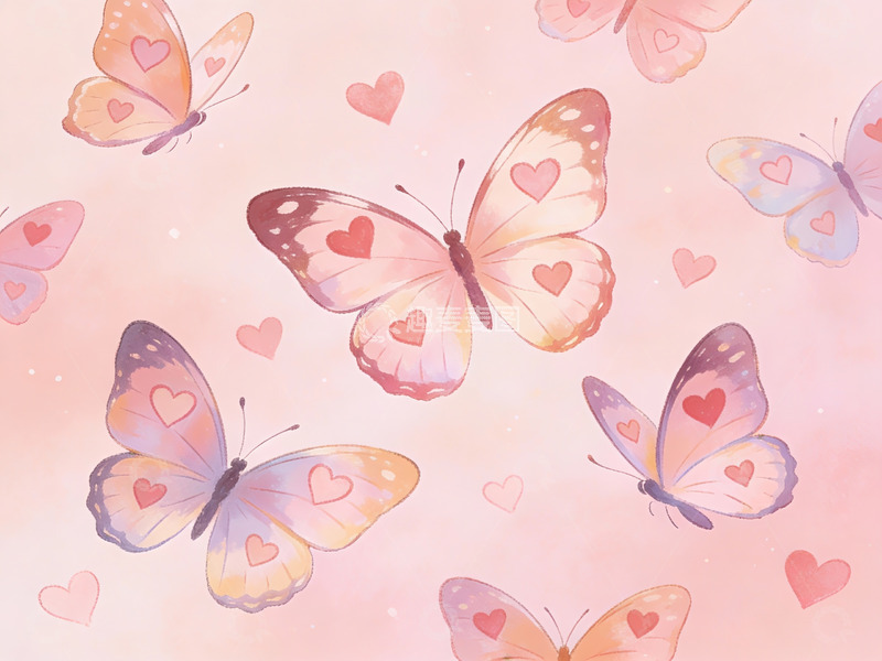 高清大图下载【趣麦麦图】蝴蝶与爱心图案背景