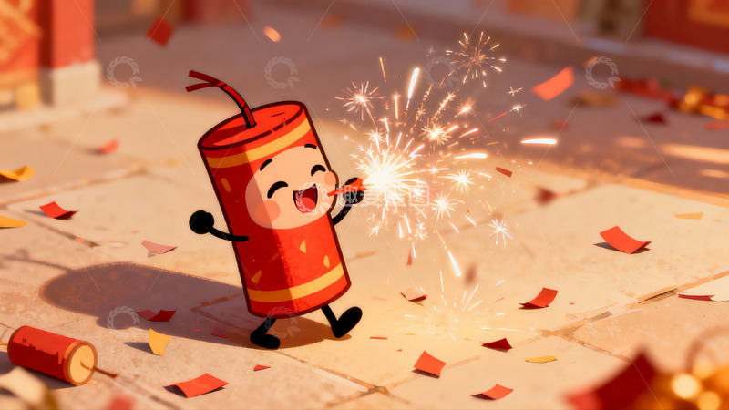 高清大图下载【趣麦麦图】卡通烟花人庆祝节日场景