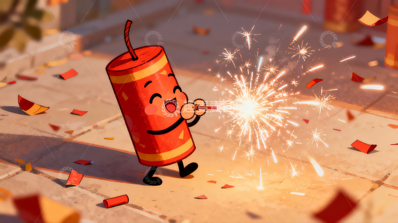 高清大图下载【趣麦麦图】卡通烟花人庆祝节日