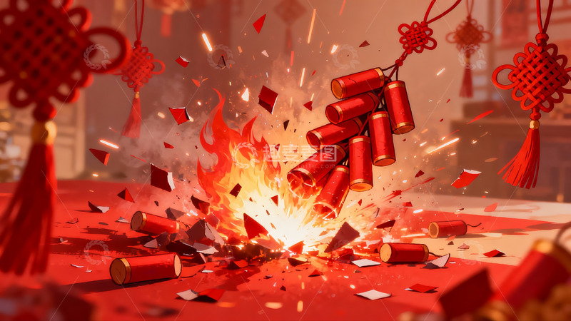 高清大图下载【趣麦麦图】爆竹燃放庆祝节日瞬间