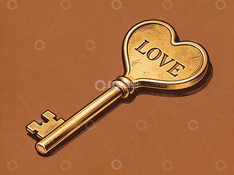 高清大图下载【趣麦麦图】金色心形钥匙上的爱字