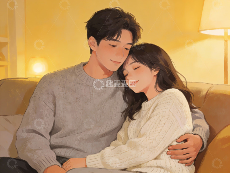 高清大图下载【趣麦麦图】情侣在沙发上相拥休息