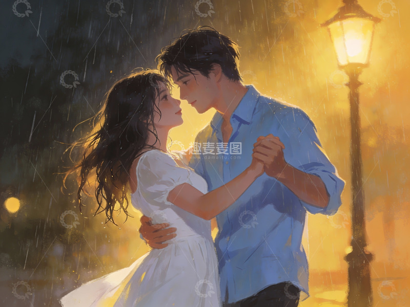 高清大图下载【趣麦麦图】雨夜共舞的恋人
