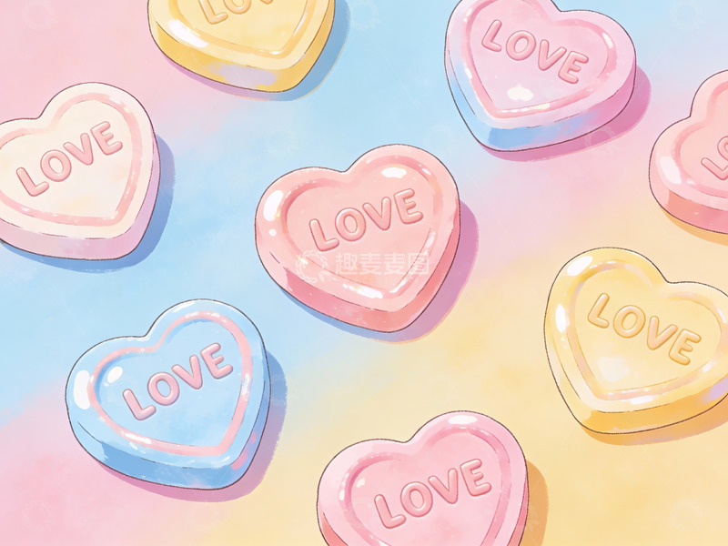 高清大图下载【趣麦麦图】心形糖果上的爱字图案
