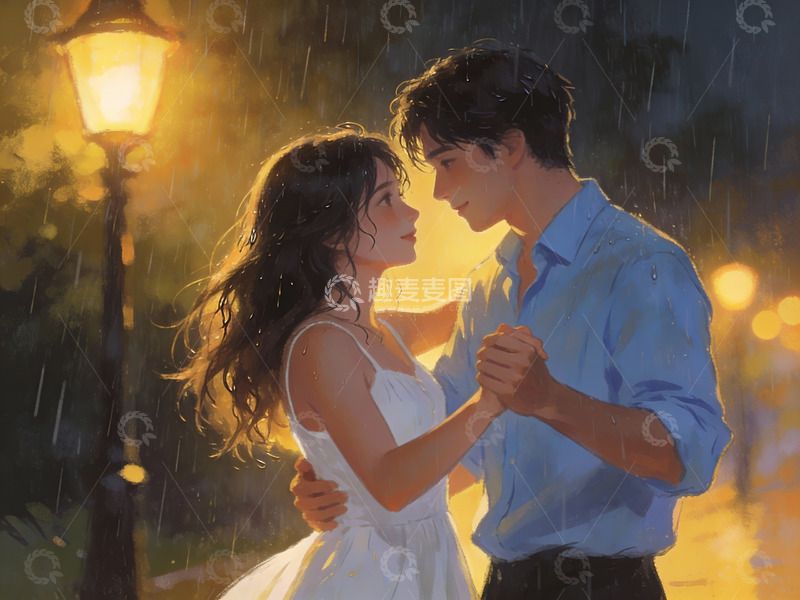 高清大图下载【趣麦麦图】雨夜情侣相拥共舞