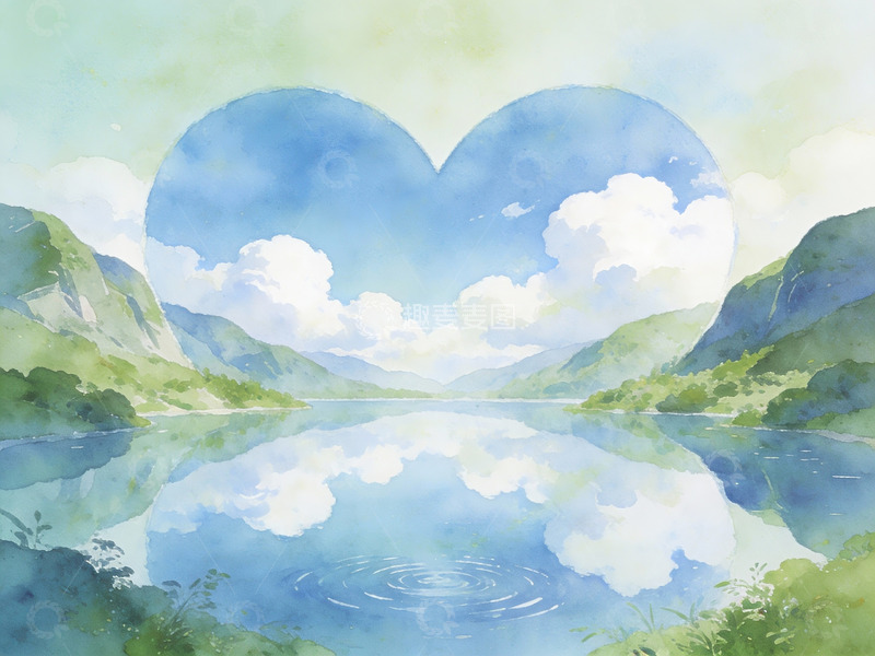 高清大图下载【趣麦麦图】心形天空下的湖光山色
