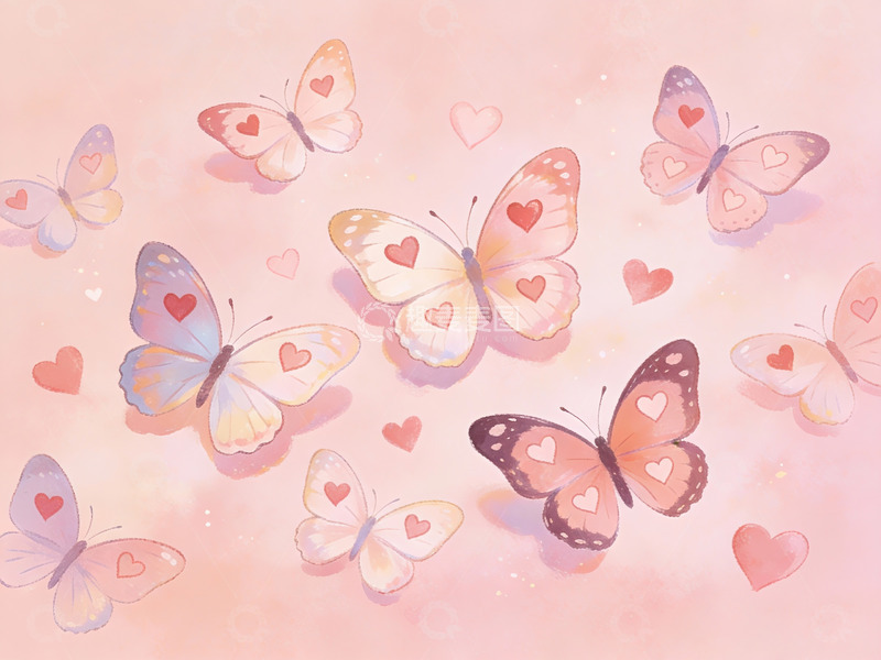 高清大图下载【趣麦麦图】蝴蝶与爱心的梦幻场景