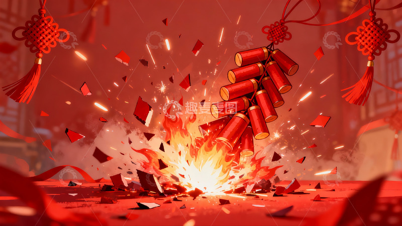 高清大图下载【趣麦麦图】春节鞭炮绽放喜庆氛围