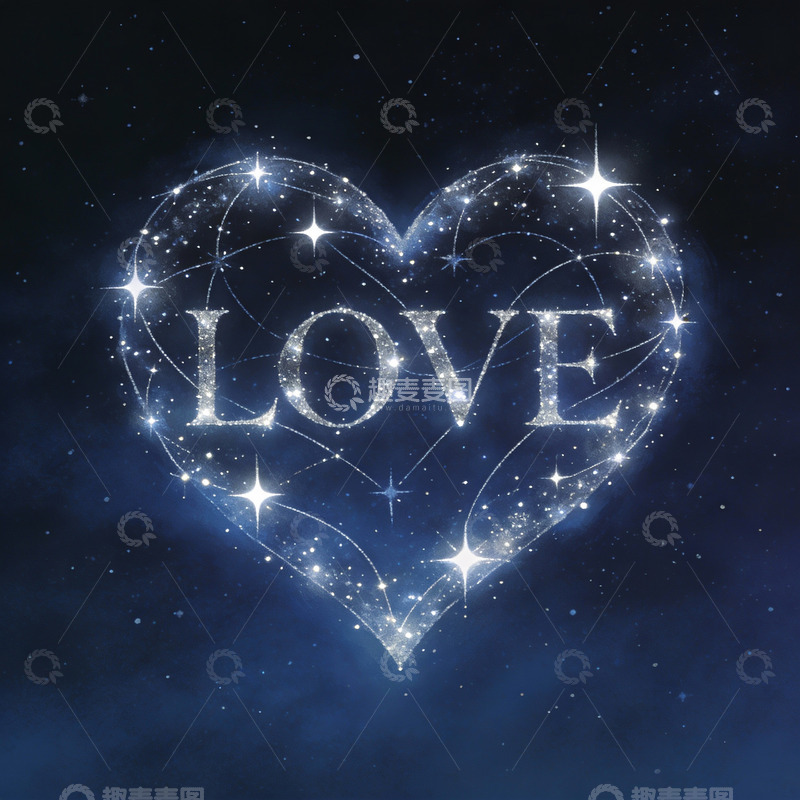 高清大图下载【趣麦麦图】星空心形爱字闪耀