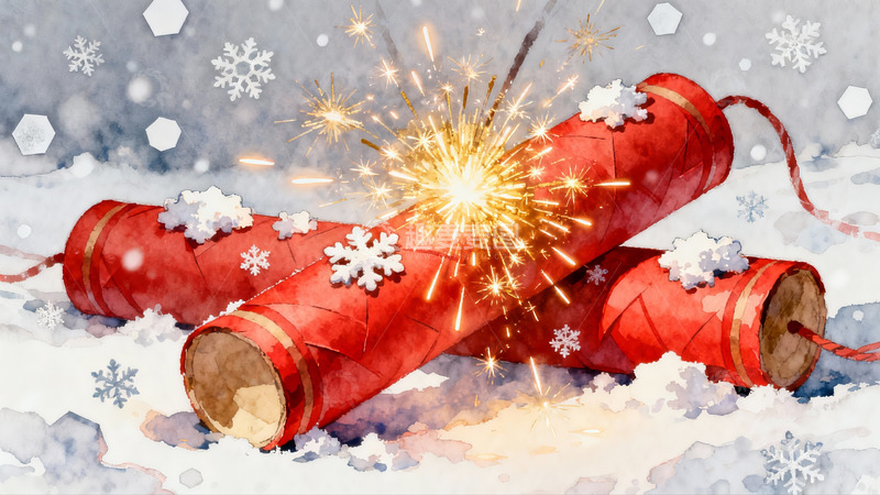 高清大图下载【趣麦麦图】雪地烟花绽放节日氛围