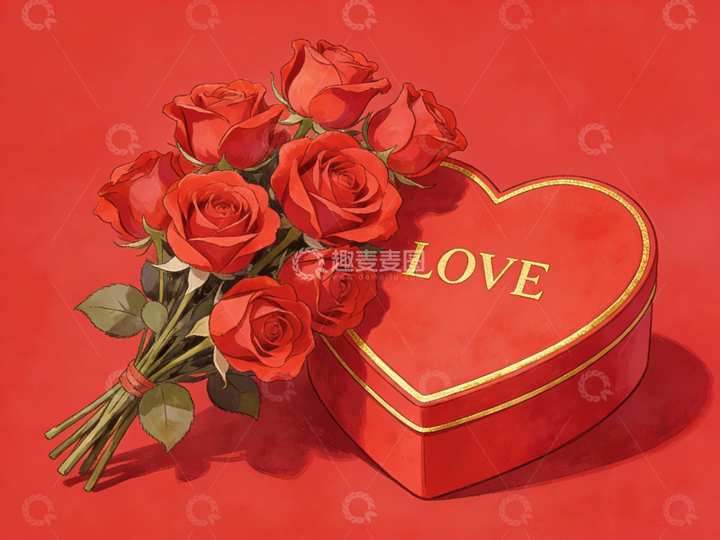 高清大图下载【趣麦麦图】红玫瑰与爱心礼盒