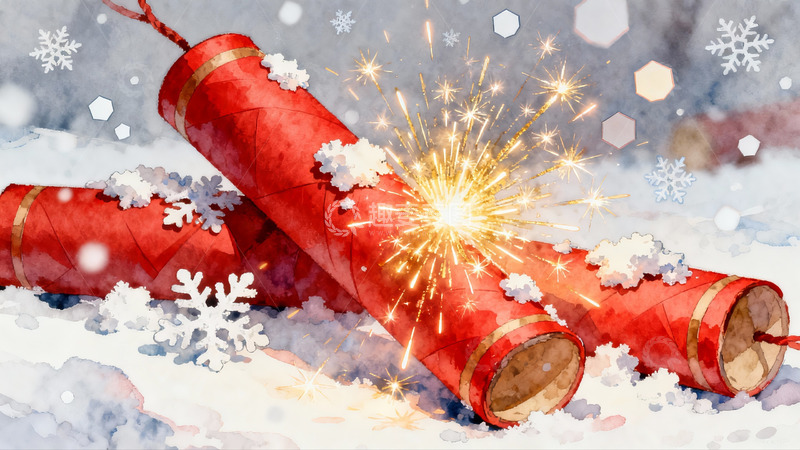 高清大图下载【趣麦麦图】雪地烟花绽放节日氛围