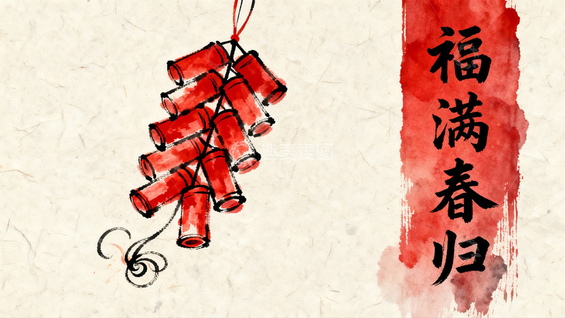 高清大图下载【趣麦麦图】春节鞭炮水墨画