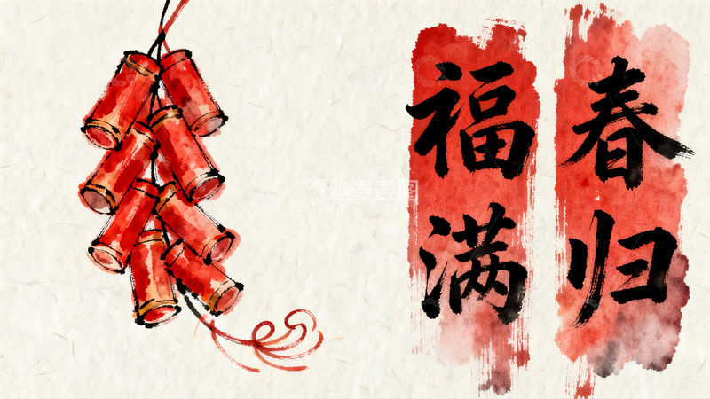 高清大图下载【趣麦麦图】春节鞭炮与福字艺术画