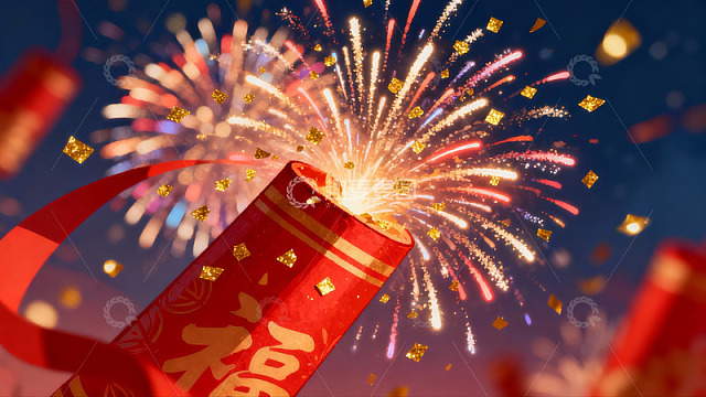 烟花绽放红色礼炮庆祝