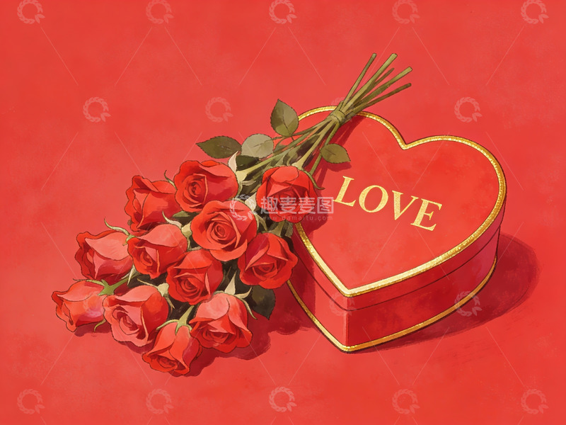 高清大图下载【趣麦麦图】红玫瑰与心形礼盒