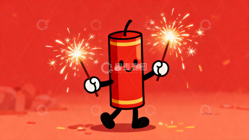 高清大图下载【趣麦麦图】卡通烟花人手持烟花欢乐行走