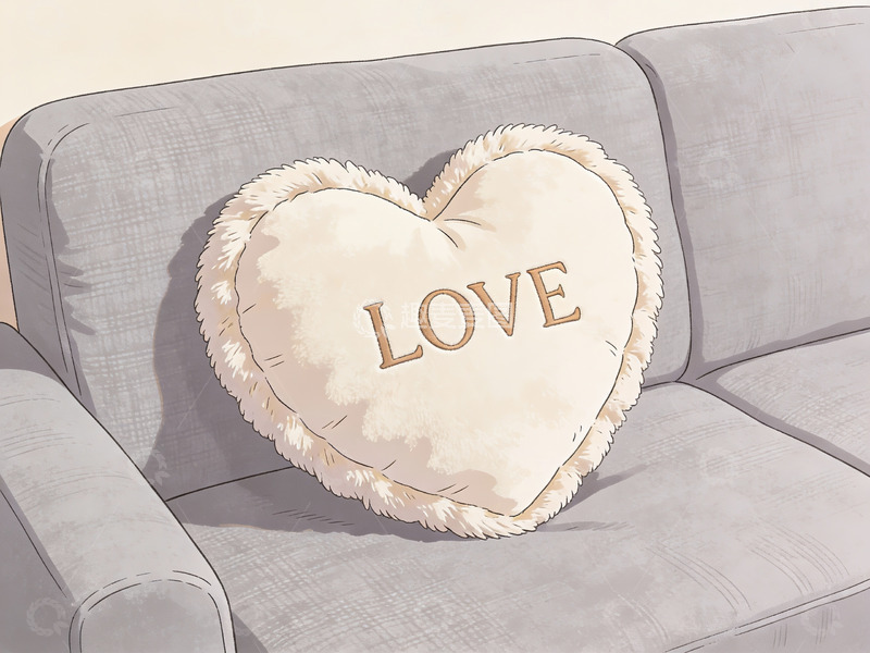 高清大图下载【趣麦麦图】心形抱枕置于灰色沙发上