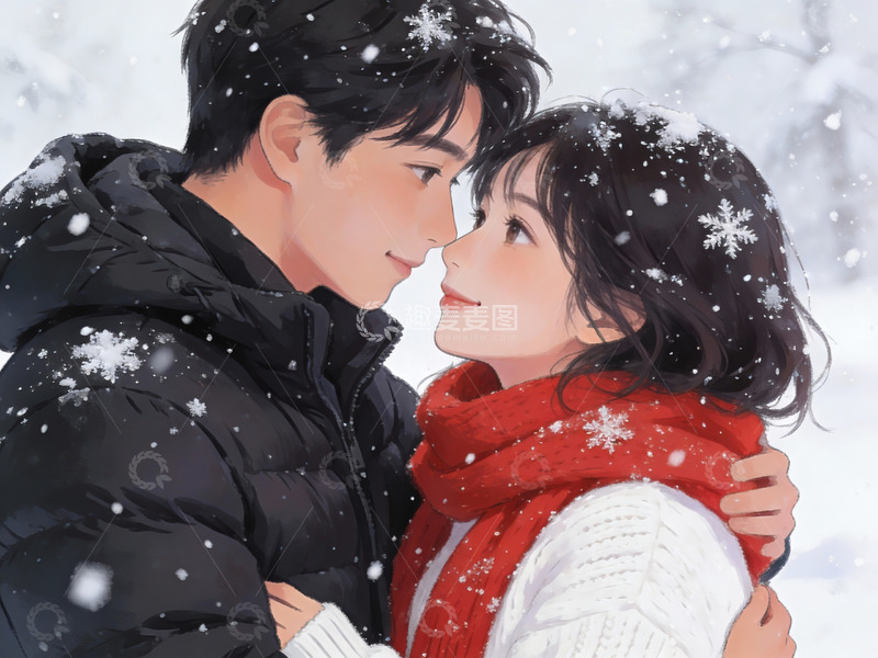 高清大图下载【趣麦麦图】雪中相拥的情侣