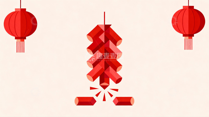 高清大图下载【趣麦麦图】红色灯笼鞭炮庆祝节日