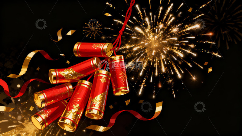 高清大图下载【趣麦麦图】烟花绽放鞭炮齐鸣迎新春
