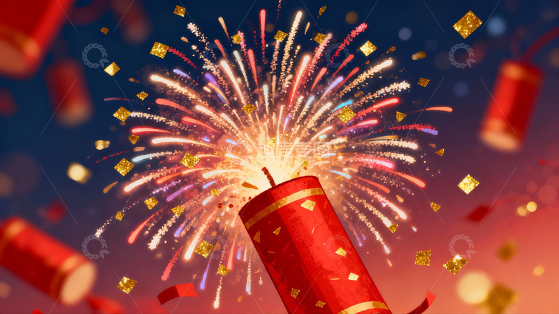 高清大图下载【趣麦麦图】绚丽烟花绽放节日氛围