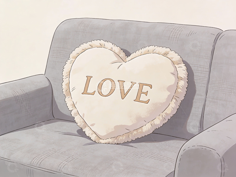 高清大图下载【趣麦麦图】心形抱枕置于灰色沙发上