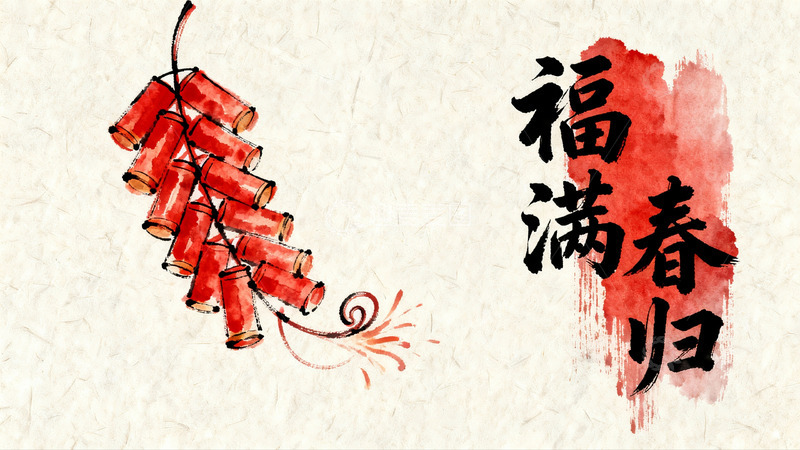 高清大图下载【趣麦麦图】春节鞭炮与福字祝福画面