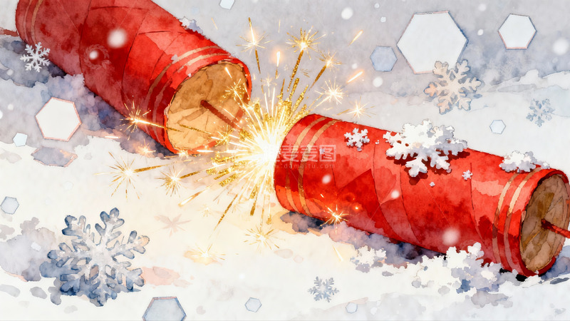 高清大图下载【趣麦麦图】雪地烟花绽放喜庆场景