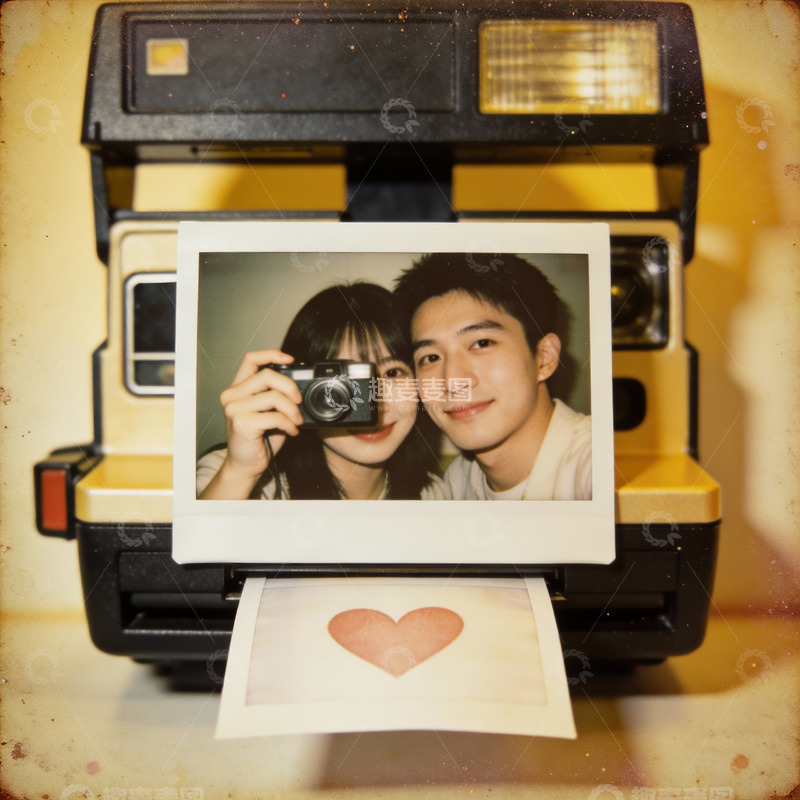 高清大图下载【趣麦麦图】情侣使用拍立得相机合影
