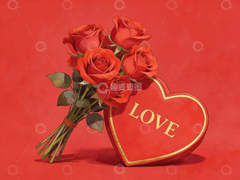 高清大图下载【趣麦麦图】红玫瑰与爱心礼盒