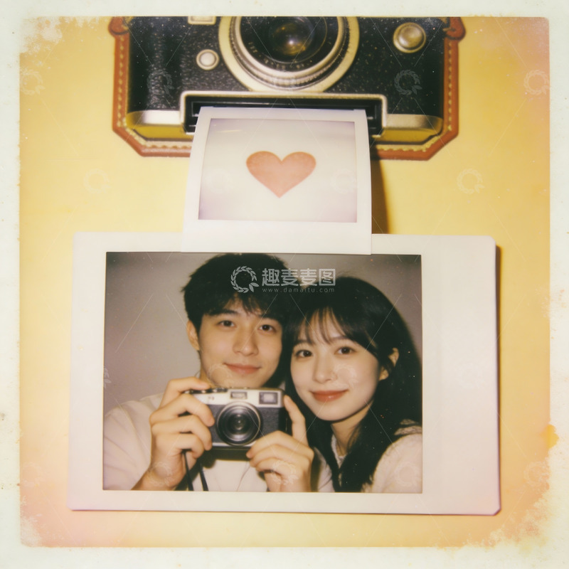 高清大图下载【趣麦麦图】情侣合影与复古相机