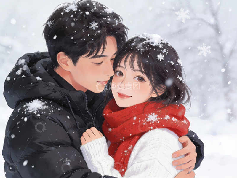 高清大图下载【趣麦麦图】雪中相拥的情侣