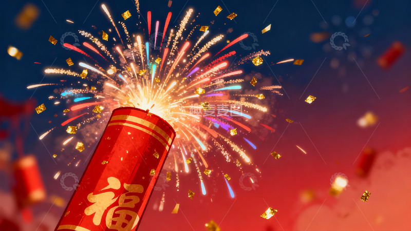 高清大图下载【趣麦麦图】烟花绽放红色筒子