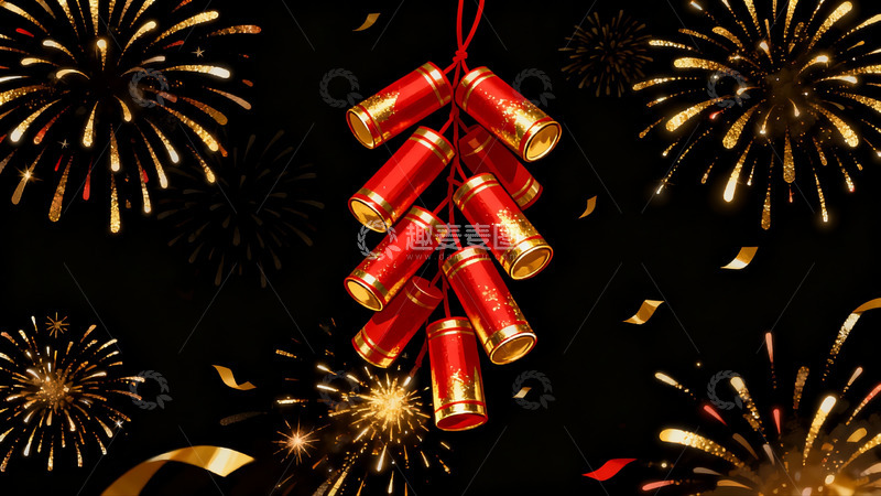 高清大图下载【趣麦麦图】春节烟花鞭炮喜庆场景