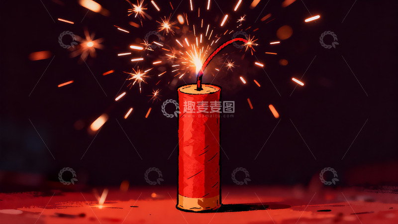 高清大图下载【趣麦麦图】红色烟花燃放瞬间