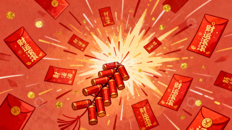 高清大图下载【趣麦麦图】春节鞭炮红包喜庆图案