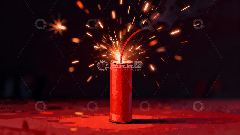 高清大图下载【趣麦麦图】红色爆竹燃放火花四溅