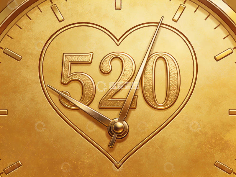 高清大图下载【趣麦麦图】金色钟面心形520图案