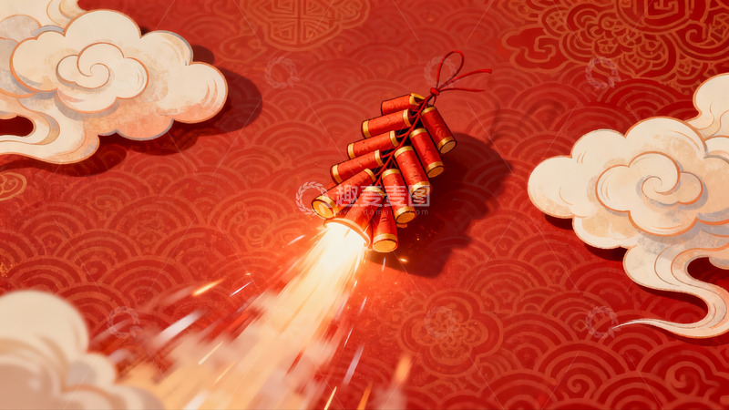 高清大图下载【趣麦麦图】新年爆竹绽放烟花