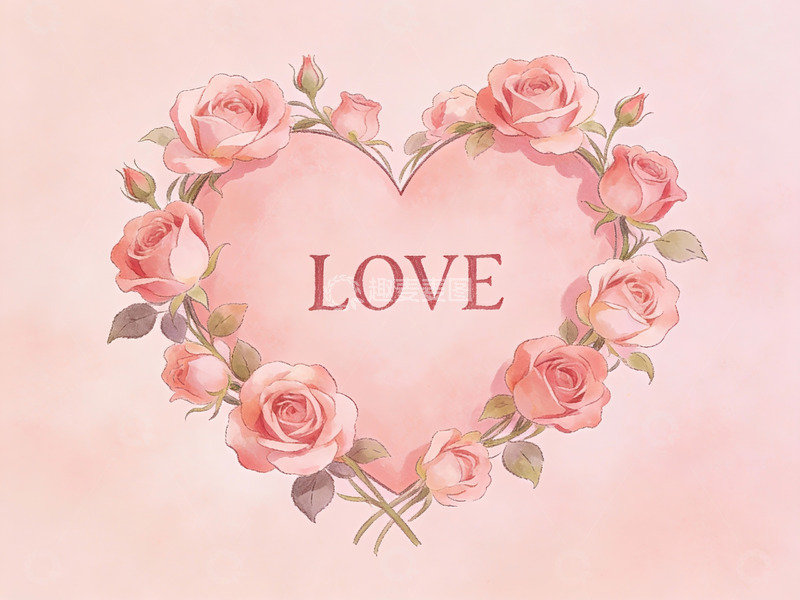 高清大图下载【趣麦麦图】玫瑰花环环绕爱心图案