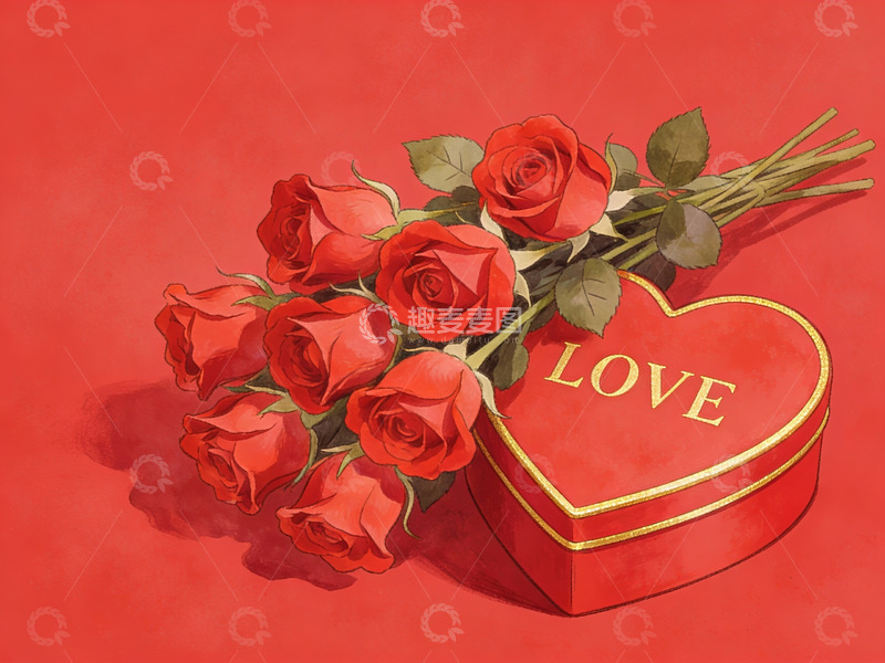 高清大图下载【趣麦麦图】红玫瑰与心形礼盒