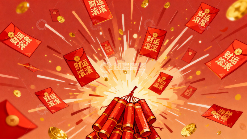 高清大图下载【趣麦麦图】春节爆竹红包喜庆图案