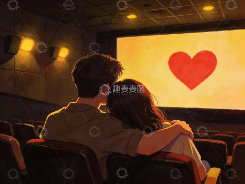 高清大图下载【趣麦麦图】情侣影院观影温馨场景