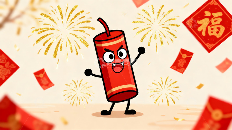 高清大图下载【趣麦麦图】卡通鞭炮烟花贺新年