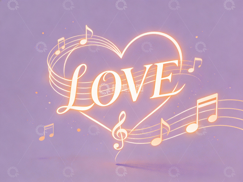 高清大图下载【趣麦麦图】音乐与爱的心形图案