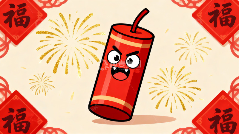高清大图下载【趣麦麦图】卡通鞭炮烟花迎新年