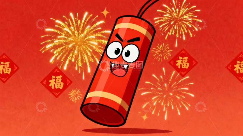 高清大图下载【趣麦麦图】卡通鞭炮烟花庆祝节日