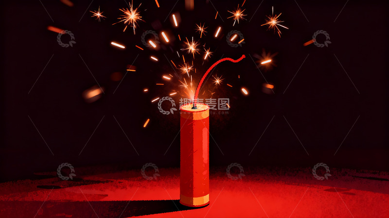 高清大图下载【趣麦麦图】红色鞭炮燃放火花四溅